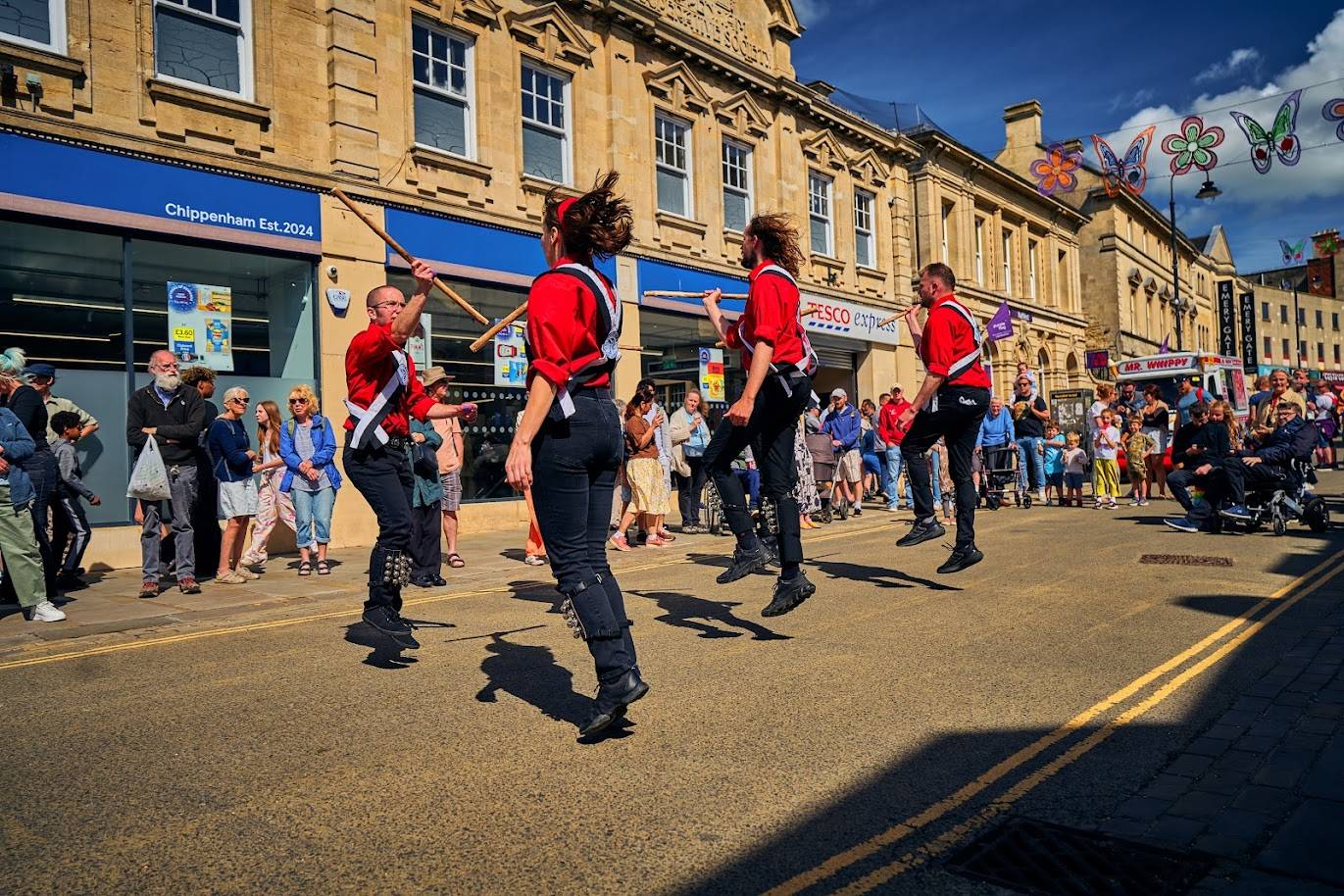 Clausentum Morris in mid-air, dancing in the lower High Street
